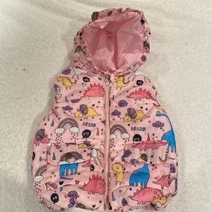 Girls size small puffy dinosaur vest pink
